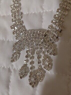 Bridgerton Silver Crystal Necklace Victorian 18"